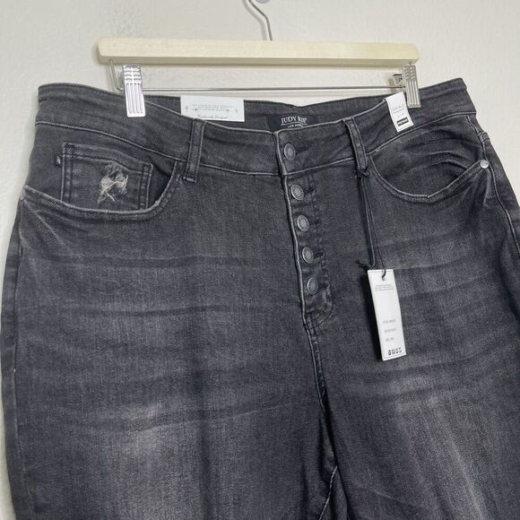 Judy Blue Skinny Jeans 20 Black Knee Distress Button Fly Stretch High Rise Denim - Picture 5 of 11